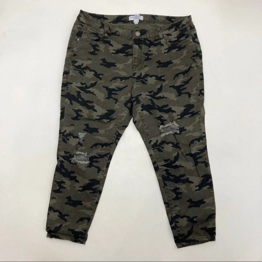 Lane Bryant Distressed Ripped Green Camo Jeans Womens Size 20P